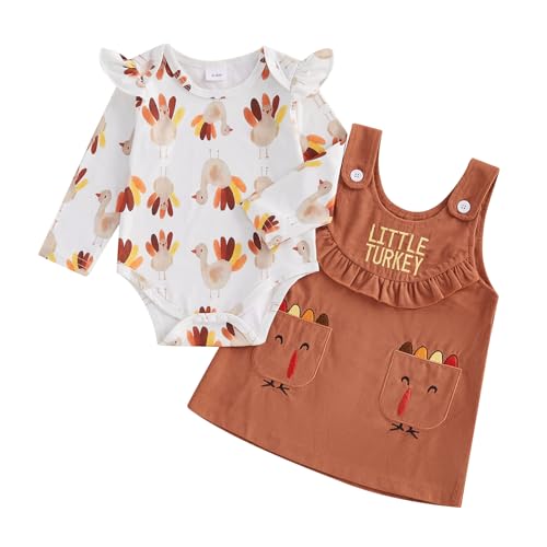 Socutebabe My First Thanksgiving Baby Girl Outfit Newborn Turkey Romper And Corduroy Skirt Little Turkey Dress Outfits (Little Turkey Brown, 12-18 Months)