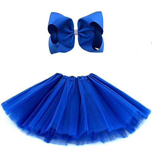 BGFKS 5 Layered Tulle Tutu Skirt for Girls with Hairbow, Ballet Dressing Up Kid Tutu Skirt Dark Blue