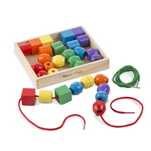 Melissa & Doug Primary Lacing Beads - Educational Toy With 30 Wooden Beads and 2 Laces Beads For Toddlers, Fine Motor Skills Lacing Toys For Toddlers And Kids Ages 3+