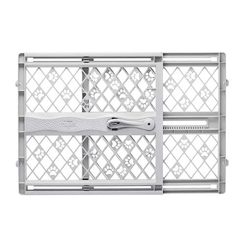 MYPET North States Paws Portable Pet Gate: 26-40' Wide. Pressure Mount. No tools needed. Made in USA. Dog Gate 23' Tall, Expandable, Durable Dog Gates for Doorways, Light Gray