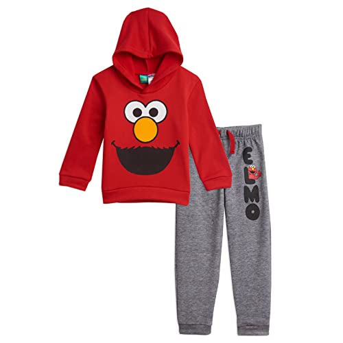 Sesame Street Elmo Toddler Boys Fleece Pullover Hoodie & Jogger Pants Set Red/Gray 2T