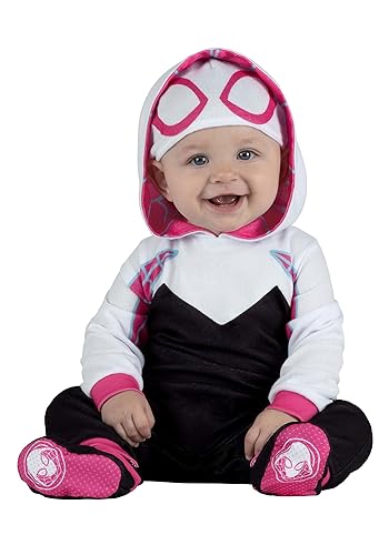 Marvel Spider-Gwen Official Infant Deluxe Costume - Premium Quality Minky Fabric and Non-Slip Grip Booties 6/12 Months Black