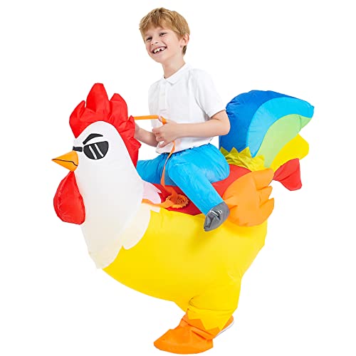 Chicken Costume Kids, Inflatable Costume for Kids/Boy/Girls, Blow up Rooster Costume Kids, Ride On Rainbow Chicken Costume for Child Halloween Costumes (7-9Y)