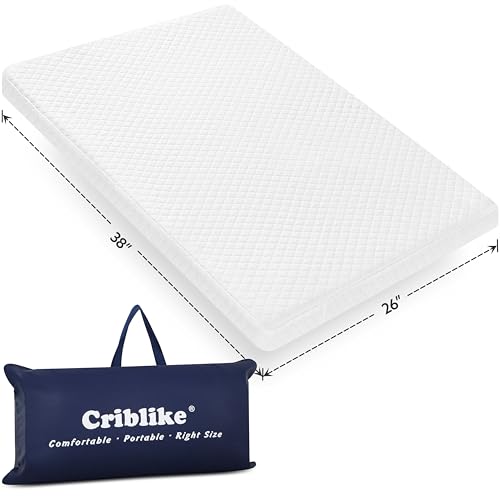 Criblike Waterproof Pack and Play Mattress Pad, 38’’x26’’ Playpen Mattress, Portable Crib Mattress Topper, with Travel Bag