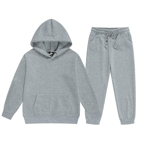 Girls Boys 2 Piece Tracksuit Athletic Sweatsuits Sets Hooded Sweatshirt and Jogger Sweatpants Clothing Sets for Kids(Grey, 8-9 Years)