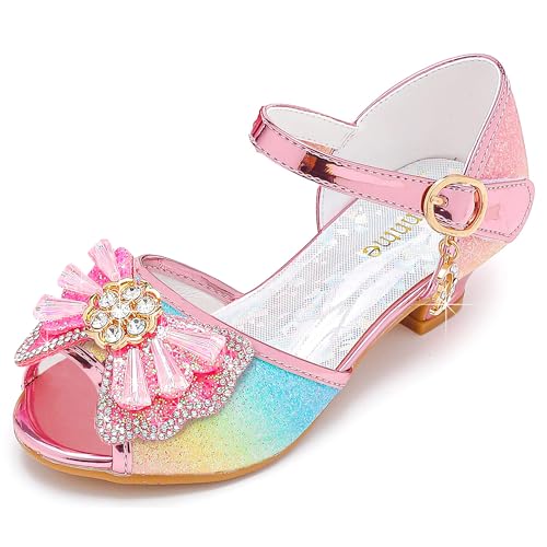 Osinnme Rainbow Shoes for Girls Princess Shoes Toddler Rainbow Sandals Kids High Heels Baby Girls Sandals Girls Birthday Dress Shoes Little Girl Heels Flower Girl Dresses for Wedding(02Rainbow 11)