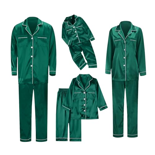 CGGMVCG Family Christmas Pajamas Silk Stain Family Pajamas Matching Sets 2024 Button Down Shirt and Pants Silky Xmas Pjs Jammies for Family Pictures (Green, Men/L) Orders Placed by Me Recently