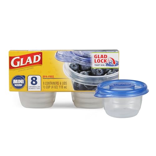 GladWare Mini Food Storage Containers | Small Round Food Containers, Mini Round Food Containers Hold up to 4 Ounces of Food | 4 oz Containers with Lids, 8 Count Set