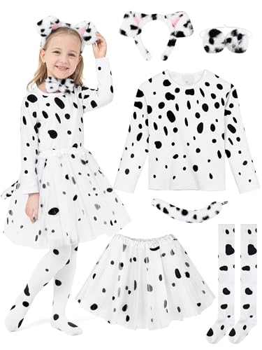 FancyFun Dalmatian Costume Kids, Girl Halloween Costume Cotton Dalmatians Dog Outfit T-Shirt Tutu with Accessories