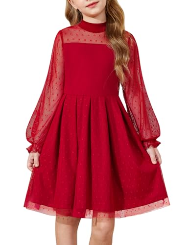 Arshiner Formal Dress for Girls Christmas Long Sleeve Party Holiday Valentines DressesRed Size 8