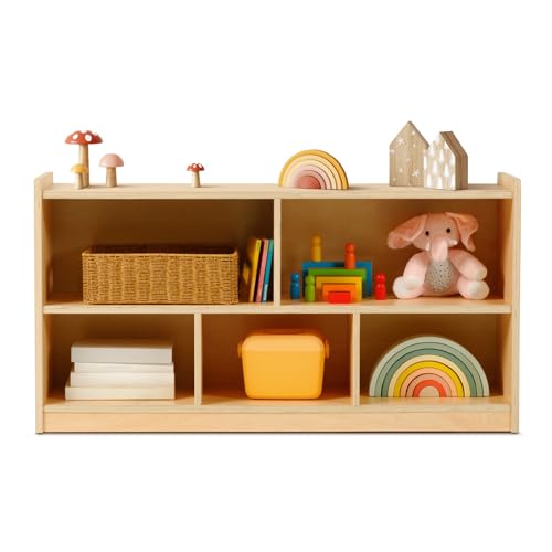 OOOK Montessori Shelf 5-Section Wooden Storage Cabinet, 2-Shelf Toy Organizers and Storage, Kids Classroom Organizer, Playroom, Daycare and Preschool