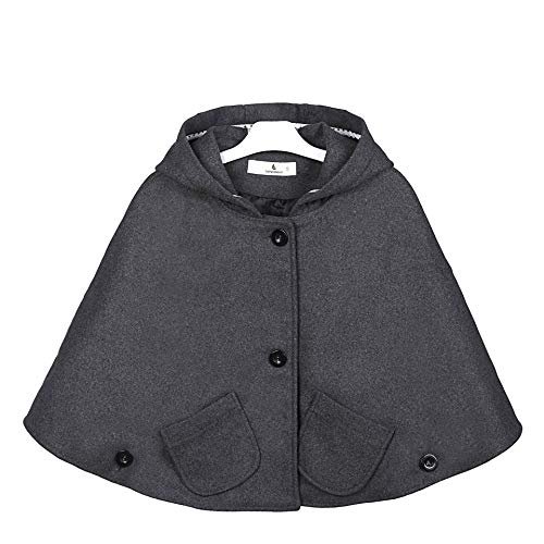 Everweekend Girls Wool Blend Cloak, Kids Girls Car Seat Cape Poncho Jackets with Hood, Girls Spring Autumn Winter Warm Coat Outwear (Dark Gray, 5-6 Years)