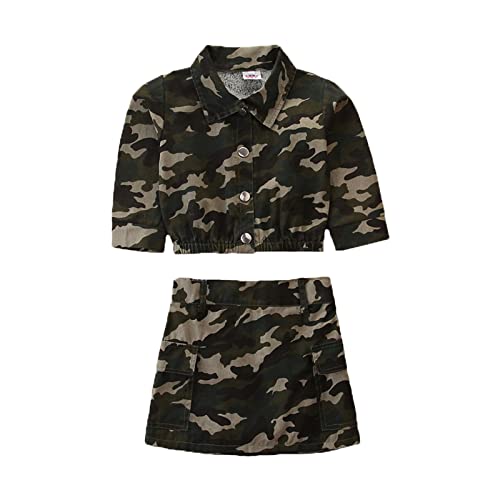 Gaoqi Outfits Teens Girls Toddler Girls Spring Winter Long Sleeve Camouflage Color Coat Tops Skirt 2PCS Outfits Clothes Set