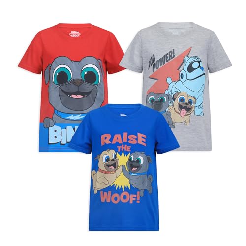 Disney Puppy Dog Pals Rolly, Bingo, A.R.F Boys 3 Piece Short Sleeve T-Shirt for Toddlers - Red/Gray/Blue