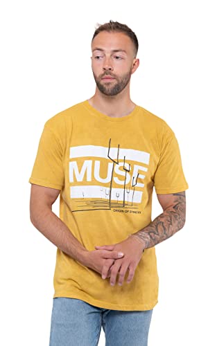 MUSE Origin of Symmetry Nue Official Men's T-Shirt Orange Yellow Mineral Wash, yellow, Medium