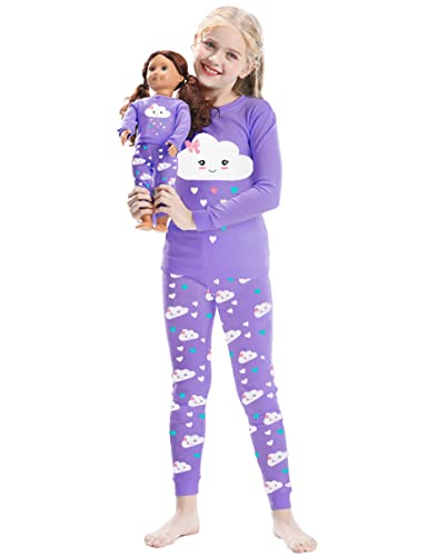 Babyroom Girls Matching Doll&toddler 4 Piece Cotton Pajamas Toddler Sleepwear size 6 Purple