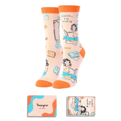 HAPPYPOP Fun Socks for Women Teen Girls, Book Lovers Gifts for Students Book Gifts Reading Gifts, Book Socks Stocking Stuffers