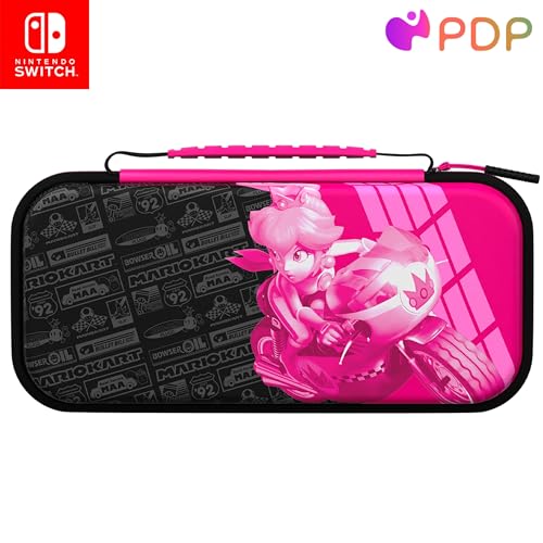 PDP Nintendo Switch Travel Case Plus GLOW with Wrist Strap, Built-in Stand & Game Storage Pockets, Licensed Switch Lite/OLED Compatible: Grand Prix Princess Peach (Glow in the Dark)