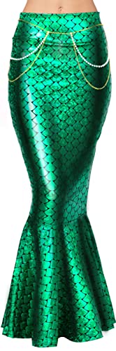 Spooktacular Creations Adult Metallic Hologram Shiny Mermaid Skirt Costume Role Play (Medium, Hologram Scale Kelly)