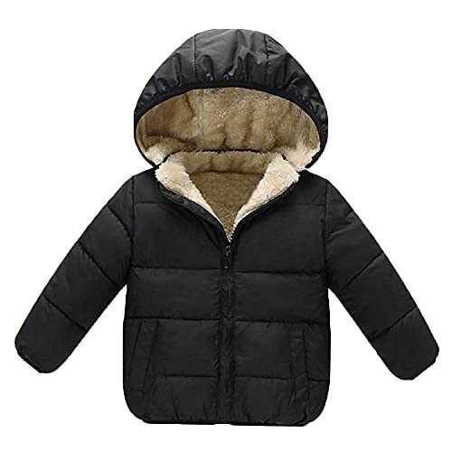 Baby Girls Boys' Winter Fleece Jackets with Hooded Toddler Cotton Dress Warm Lined Coat Outer Clothing (Black, 2-3T)