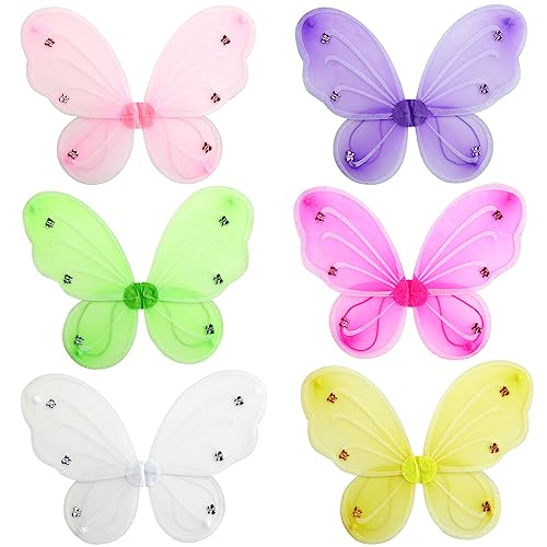 BLUE PANDA 6-Pack Fairy Wings for Girls, Butterfly Wings for Girls with Rhinestone Embellishments, Costume Fairy Wings Party Pack for Dress-Up, Halloween, and Imaginative Play (6 Vibrant Colors)