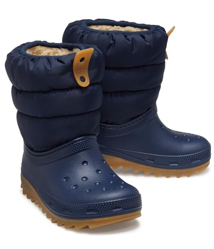 Crocs Classic Neo Puff Boot (Little Toddler/Big Kid) Snow, Navy/Gum, 10 US Unisex