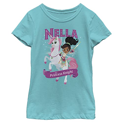 Nickelodeon Nella Princess Knight Girls Short Sleeve Tee Shirt, Tahiti Blue, Medium