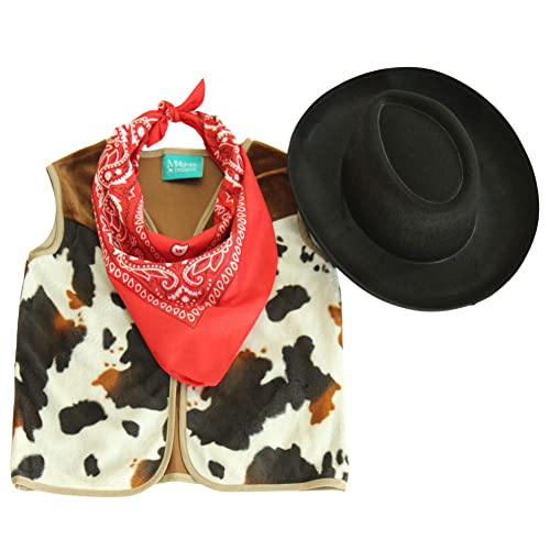 Making Believe Kids Western Rodeo Cowboy or Cowgirl Classic Costume Set - Vest, Black Hat, Bandanna, Size 6-8