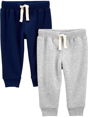 Simple Joys by Carter's Boys' 2-Pack Pull on Fleece Pants, Grey Heather/Navy, 4T