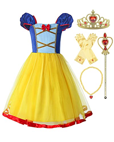 ReliBeauty Girls Elastic Waist Backless Princess Dress Costume with Accessories Yellow, 3T/110