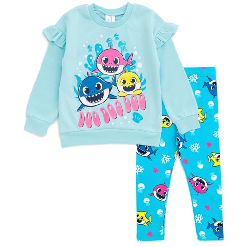 Pinkfong Baby Shark Toddler Girls Fleece Sweatshirt and Leggings Outfit Set Turquoise 2T