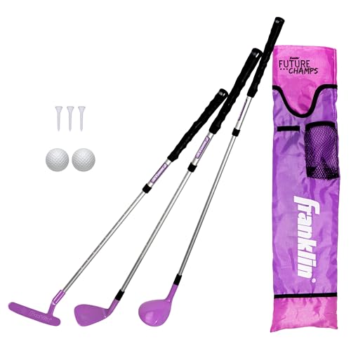 Franklin Sports Golf Set - Youth Adjustable Plastic Golf Club Set - Kids Golf Set with Bag & Balls - Adjustable Length Clubs For Toddlers - Pink