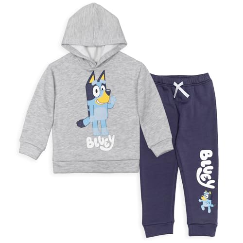 Bluey Toddler Boys Fleece Hoodie and Pants Outfit Set Grey/Blue 4T