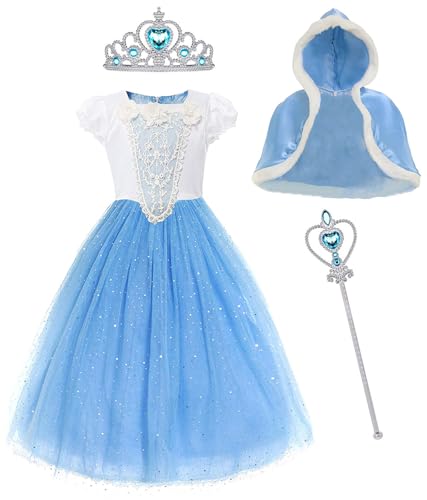 MYZLS Cinderella Princess Dress Girls Snow White Fancy Party Costume Halloween Dress Up Outfit Size 120, 4-5 Years,Blue