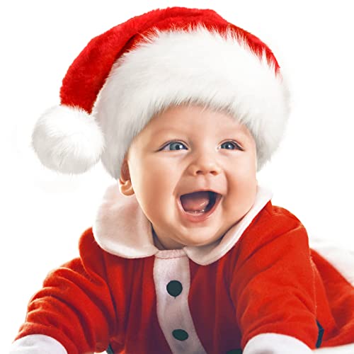 JUANANIUG Baby Santa Hat: Christmas Hat for Infant Newborn - Extra Thicken Classic Fur for Christmas New Year Festive Xmas Holiday Party Supplies