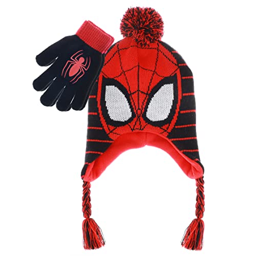 Marvel Spider-Man Kid’s Winter Hat and Snow Gloves for Boys and Toddlers, 2 Pc. Set, Pom-Pom Beanie with Warm Mittens