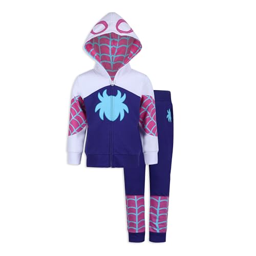 Marvel Girls Spider-Gwen Ghost Spider Zip Up Hooded Sweatshirt and Pants Set for Toddlers