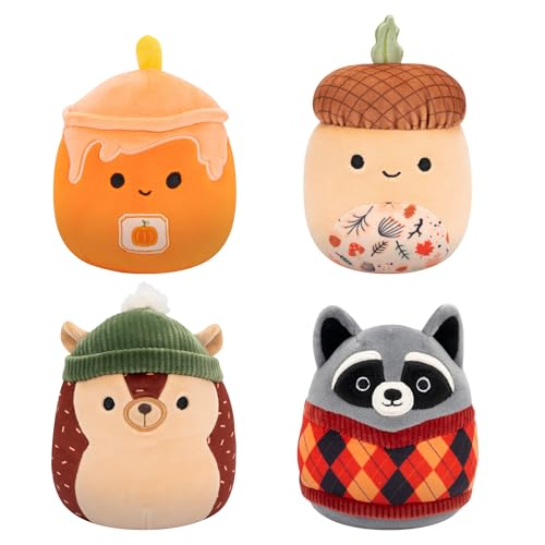 Squishmallows Original 5in Harvest 4-Pack – Hans Hedgehog, Mac Acorn, Misha Candle, Rocky Raccoon – Official Jazwares Plush (Little) Amazon Exclusive