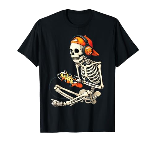 Halloween Skeleton Gamer Video Gaming Boys Men Kids Tees T-Shirt