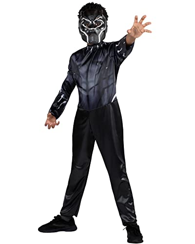 MARVEL Black Panther Official Youth Value Costume - Printed Jumpsuit with Plastic Mask