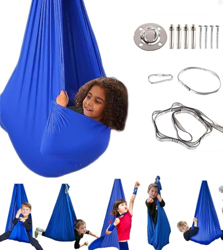 Aokitec Therapy Swing for Kids with Special Needs (Hardware Included) Snuggle Swing Cuddle Hammock Indoor Adjustable Aerial Yoga for Children with Autism, ADHD, Asperger, Sensory Integration(Blue)