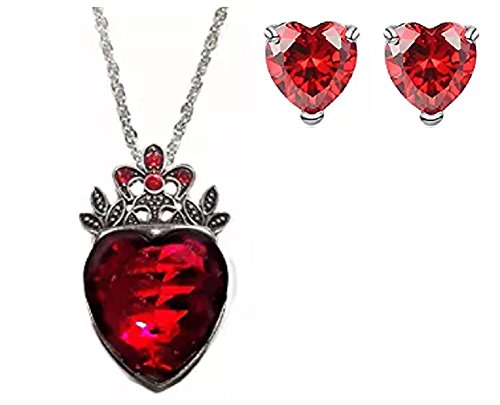 New Horizons Production Disney Descendants Princess Evie Red Heart Crown Pendant Necklace W/ Earrings Set