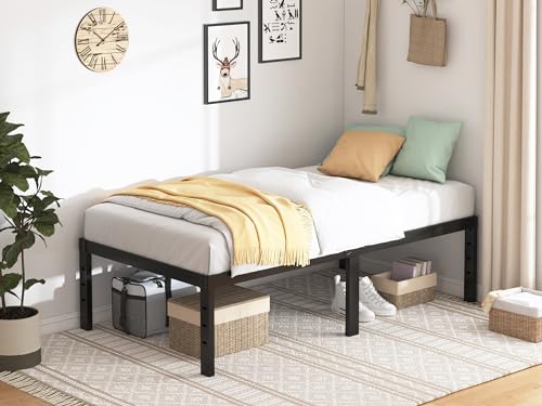 QEROMY Twin Bed Frame - 18 in Sturdy Platform Bed Frame Twin Size, Heavy Duty Metal Bed Frame No Box Spring Needed, Quick & Easy Assembly, No Noise, Black