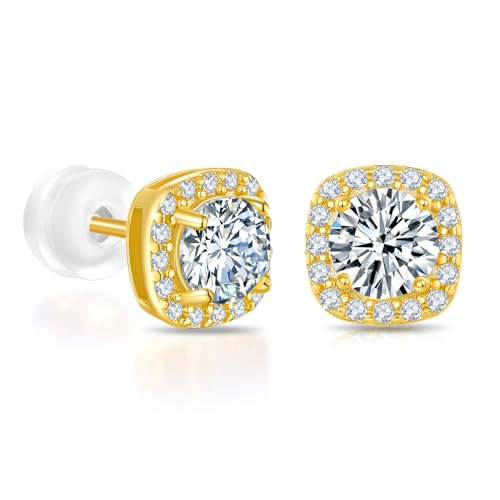 Moissanite Earrings,18K Gold Cushion 925 Sterling Silver Earrings,D Color VVS1 Simulated Diamond 925 Sterling Silver Halo Earrings.