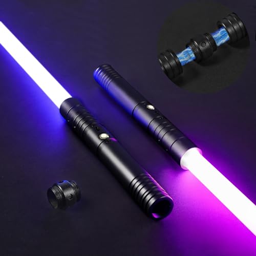 Oomyeh Dueling Lightsaber Alloy Handle Light Saber 15 Colors with 3 Sound Modes Type-C Rechargeable 2 in 1 Lightsaber for Kids and Adults Ideal Children's Day Halloween (2 Pack Black)