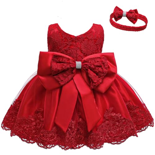 LZH Baby Girls Flower Princess Bowknot Wedding Pageant Christening Baptism Communion Party Dress, Bean Powder, 6M(3-6 Months)