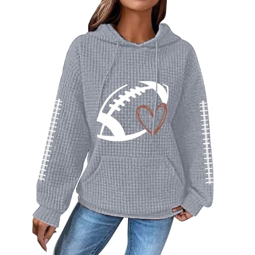 Prime Deals October 11-12,Day of Prime Deal,My Orders, Waffle Knit Football Sweatshirts for Women Game Day Graphic Hoodies Casual Lightweight Long Sleeve Pullover Tops,F-Dark Gray,Medium