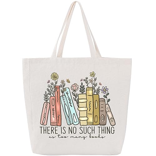 LEADO Canvas Book Tote Bag with Pockets for Adults, Book Lovers Gifts - Christmas, Birthday Gifts for Book Lovers Women - Reading Book Accessories, Librarian, Bookish Gifts, Gifts for Readers