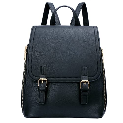 KKXIU Stylish Teen Girls Backpack Bag for Women Vegan Leather Small Bookbag Purse with Multiple Pockets (a-Black)