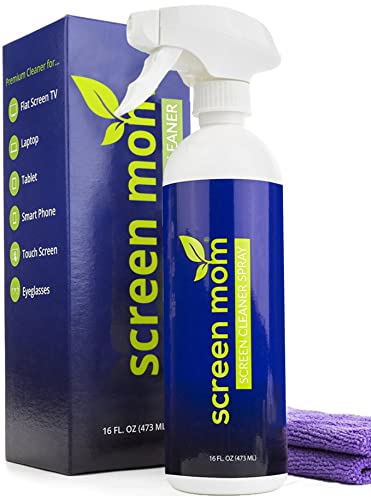 Screen Mom Screen Cleaner Spray and Microfiber Cloth 16oz Formulated in the USA Screen Cleaner Spray and Wipe for TV, Laptop, Computer, Phone, iPad, Car Screen Cleaning Kit Electronic Cleaner Spray